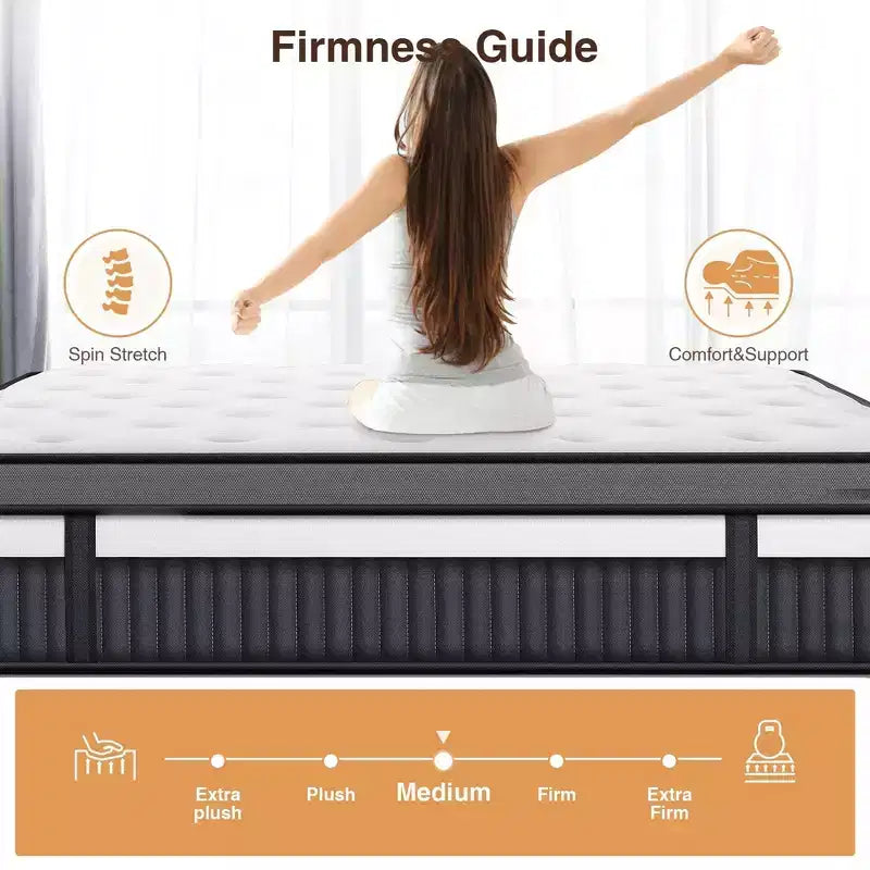 Colchón Queen de 14 pulgadas en caja, espuma viscoelástica con gel refrescante y resortes ensacados, firmeza media, alivio de presión, aislamiento de movimiento, certificado CertiPUR-US