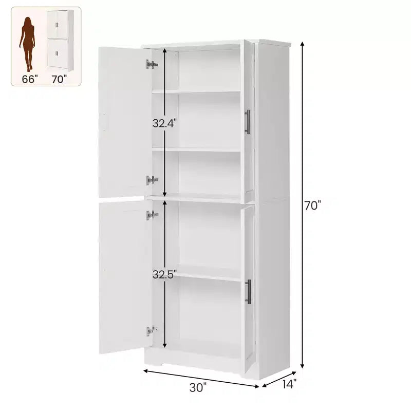 Armario de despensa de cocina alto de 70" - Almacenamiento independiente de 4 puertas con estantes ajustables, gran alacena utilitaria para comedor, baño y sala de estar