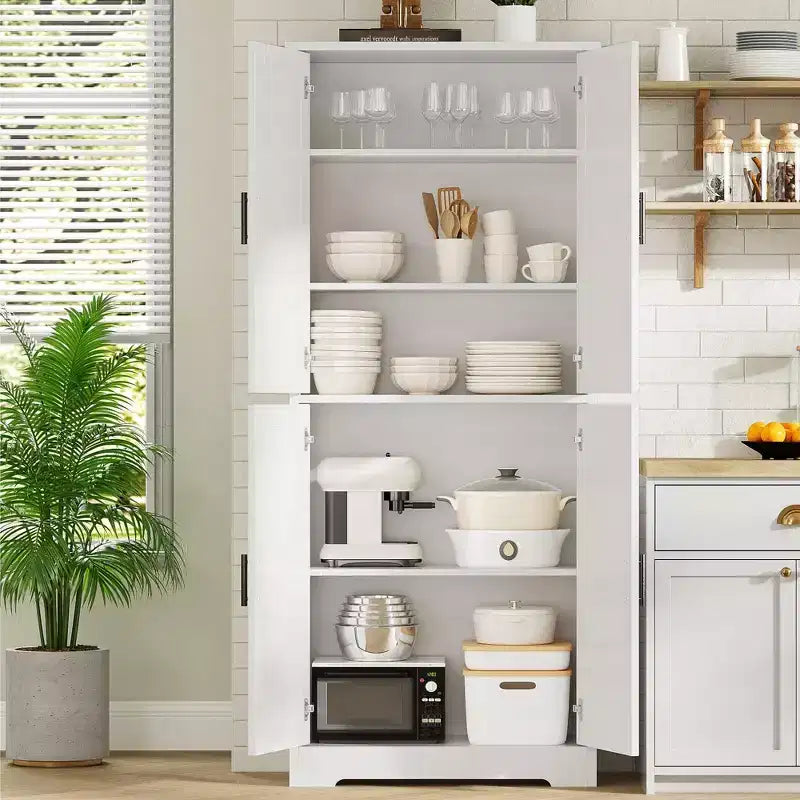 Armario de despensa de cocina alto de 70" - Almacenamiento independiente de 4 puertas con estantes ajustables, gran alacena utilitaria para comedor, baño y sala de estar
