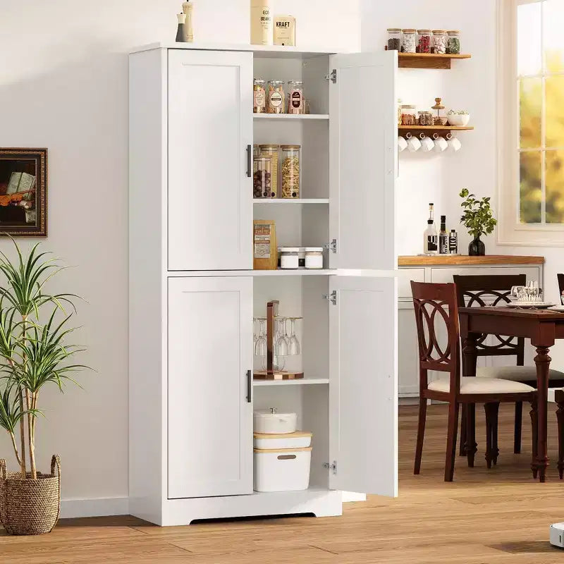 Armario de despensa de cocina alto de 70" - Almacenamiento independiente de 4 puertas con estantes ajustables, gran alacena utilitaria para comedor, baño y sala de estar
