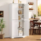 Armario de despensa de cocina alto de 70" - Almacenamiento independiente de 4 puertas con estantes ajustables, gran alacena utilitaria para comedor, baño y sala de estar