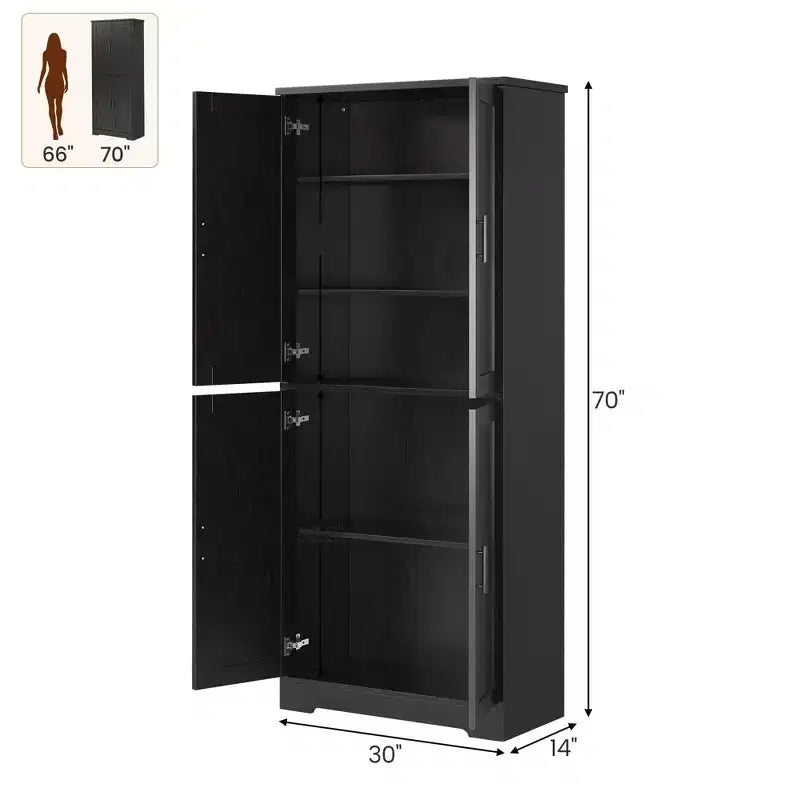 Armario de despensa de cocina alto de 70" - Almacenamiento independiente de 4 puertas con estantes ajustables, gran alacena utilitaria para comedor, baño y sala de estar