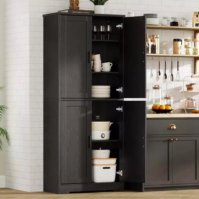Armario de despensa de cocina alto de 70" - Almacenamiento independiente de 4 puertas con estantes ajustables, gran alacena utilitaria para comedor, baño y sala de estar