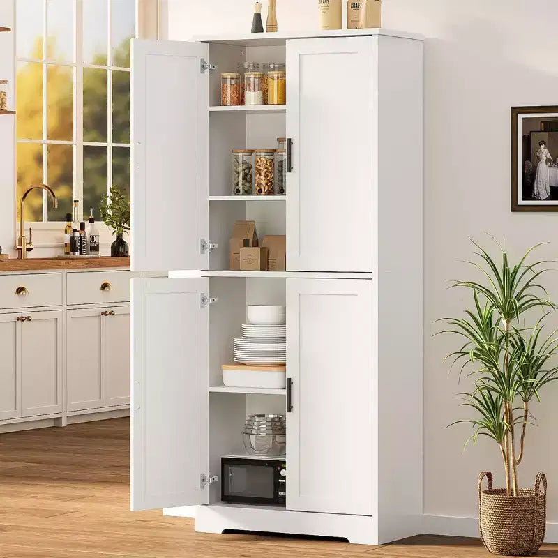 Armario de despensa de cocina alto de 70" - Almacenamiento independiente de 4 puertas con estantes ajustables, gran alacena utilitaria para comedor, baño y sala de estar