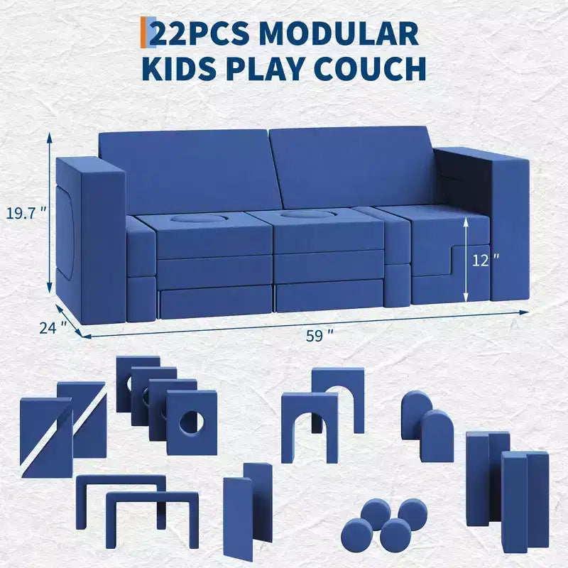 22 sofás modulares de juegos para niños, juego de espuma para escalar y gatear, sofá de espuma convertible lavable para sala de juegos, sala de estar