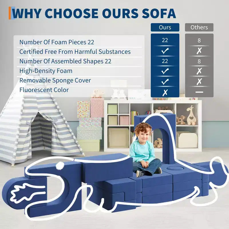 22 sofás modulares de juegos para niños, juego de espuma para escalar y gatear, sofá de espuma convertible lavable para sala de juegos, sala de estar