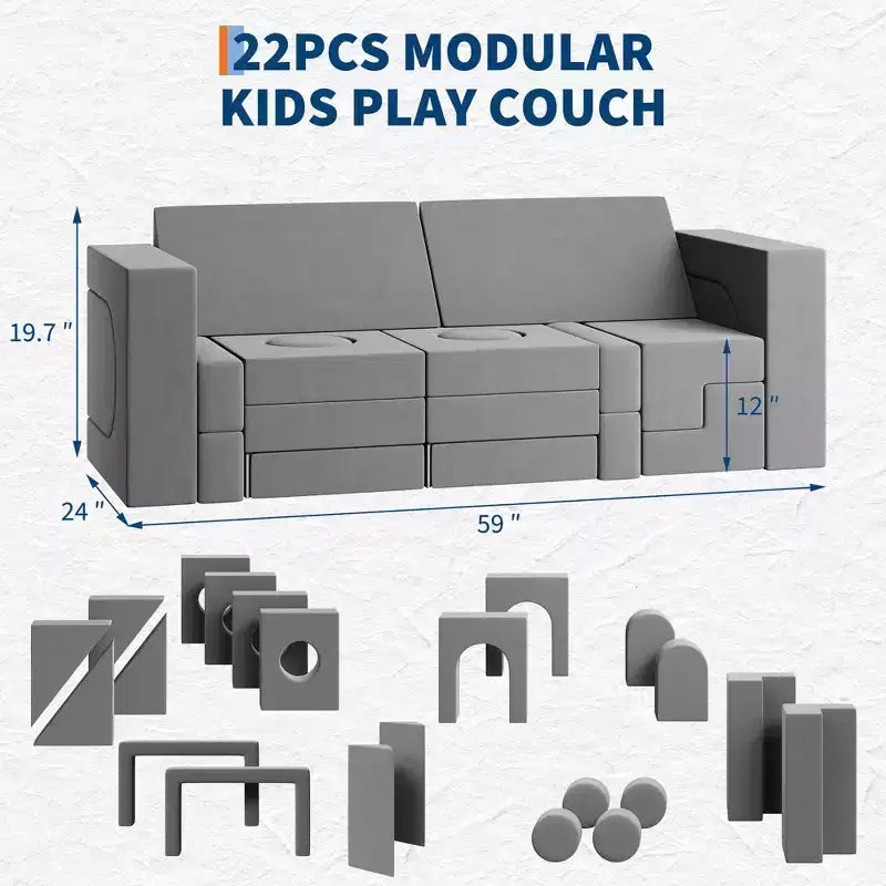 22 sofás modulares de juegos para niños, juego de espuma para escalar y gatear, sofá de espuma convertible lavable para sala de juegos, sala de estar