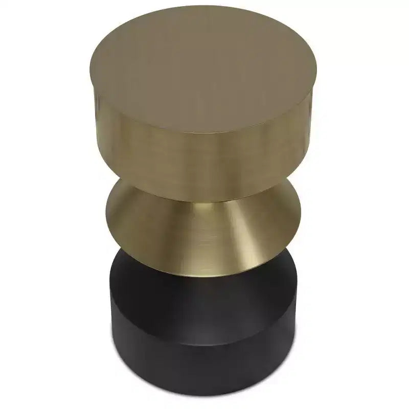 Mesa auxiliar redonda de hierro, diseño escultural bicolor en latón envejecido y negro, 35,5 cm de ancho x 50,8 cm de alto