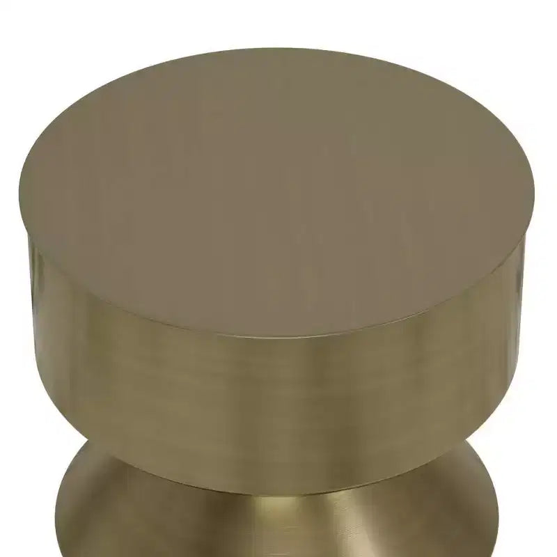 Mesa auxiliar redonda de hierro, diseño escultural bicolor en latón envejecido y negro, 35,5 cm de ancho x 50,8 cm de alto
