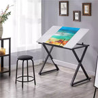 Mesa de dibujo con superficie inclinable ajustable y tope deslizable para lápices, estructura de acero, blanca, 41.7"L x 23.6"W