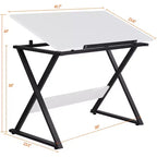 Mesa de dibujo con superficie inclinable ajustable y tope deslizable para lápices, estructura de acero, blanca, 41.7"L x 23.6"W