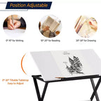 Mesa de dibujo con superficie inclinable ajustable y tope deslizable para lápices, estructura de acero, blanca, 41.7"L x 23.6"W