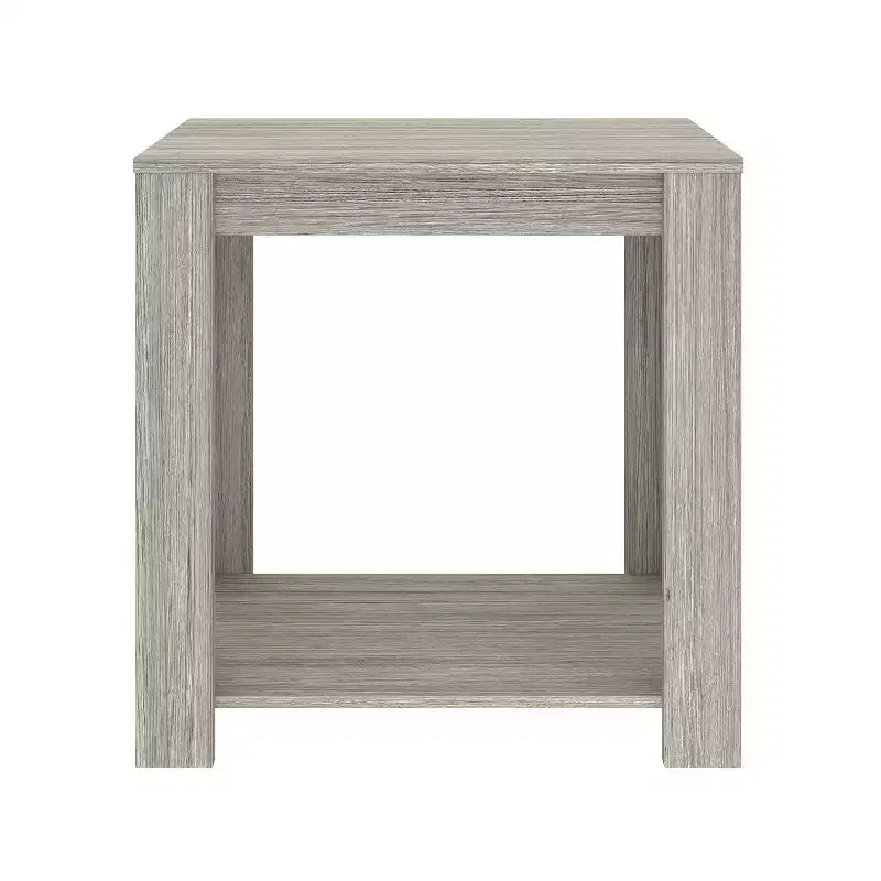 Mesa de Noche de Madera Estilo Artesanal con Estantes y Almacenamiento, Enchapado en Madera de Granero, 23.6" An. x 23.6" Al.