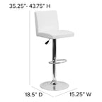 Taburete de bar de altura regulable con respaldo de panel y base cromada, vinilo negro, juego de 2