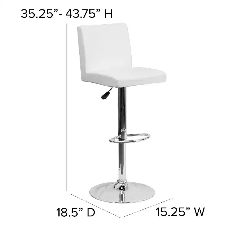 Taburete de bar de altura regulable con respaldo de panel y base cromada, vinilo negro, juego de 2
