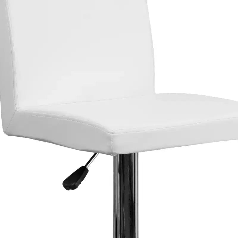 Taburete de bar de altura regulable con respaldo de panel y base cromada, vinilo negro, juego de 2