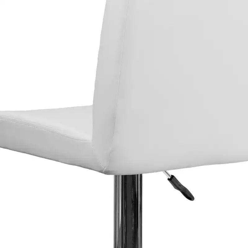 Taburete de bar de altura regulable con respaldo de panel y base cromada, vinilo negro, juego de 2