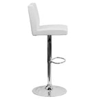 Taburete de bar de altura regulable con respaldo de panel y base cromada, vinilo negro, juego de 2