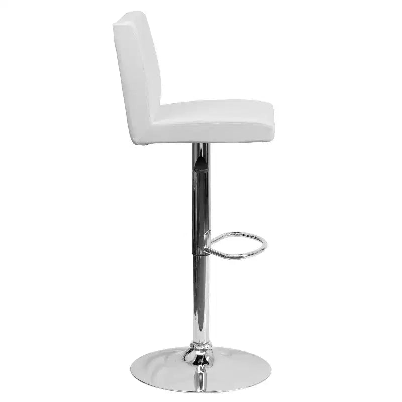 Taburete de bar de altura regulable con respaldo de panel y base cromada, vinilo negro, juego de 2