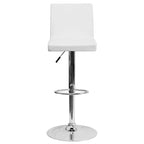 Taburete de bar de altura regulable con respaldo de panel y base cromada, vinilo negro, juego de 2