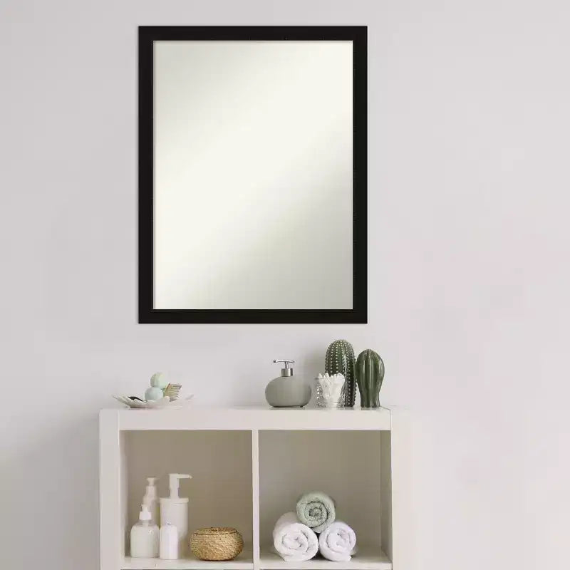 Espejo de baño de pared, marco satinado negro estrecho, 22x28", colgar vertical u horizontal