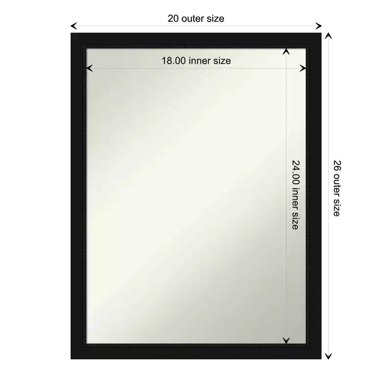 Espejo de baño de pared, marco satinado negro estrecho, 22x28", colgar vertical u horizontal