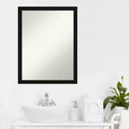 Espejo de baño de pared, marco satinado negro estrecho, 22x28", colgar vertical u horizontal