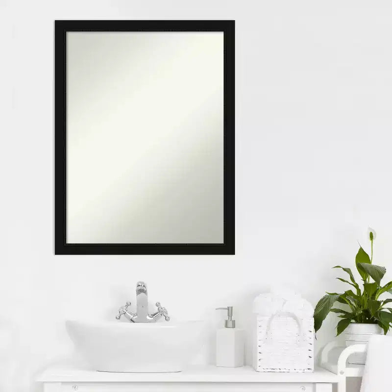 Espejo de baño de pared, marco satinado negro estrecho, 22x28", colgar vertical u horizontal
