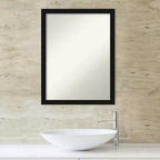 Espejo de baño de pared, marco satinado negro estrecho, 22x28", colgar vertical u horizontal