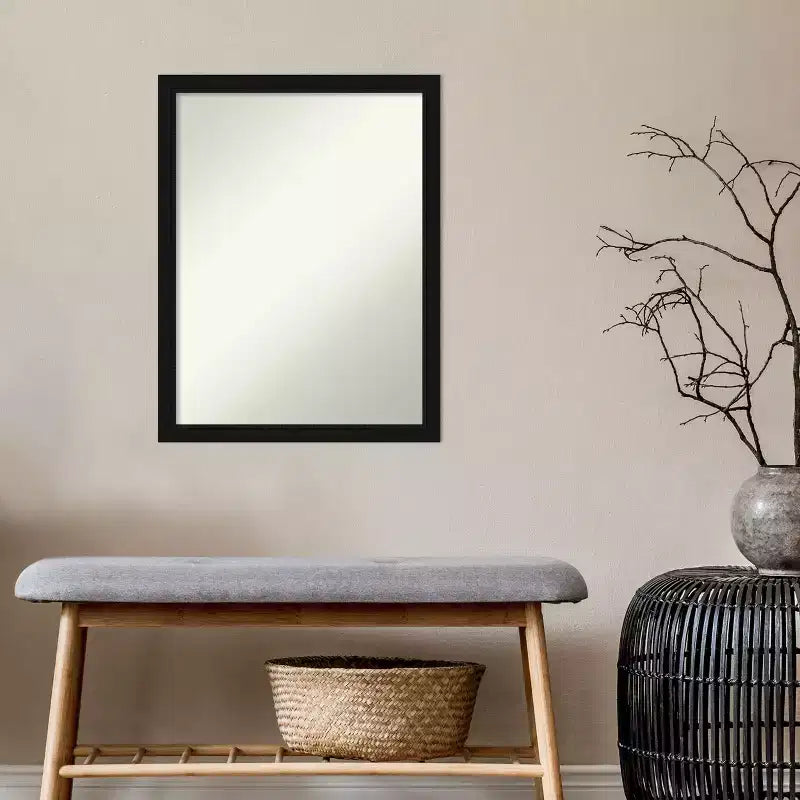 Espejo de baño de pared, marco satinado negro estrecho, 22x28", colgar vertical u horizontal