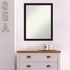 Espejo de baño de pared, marco satinado negro estrecho, 22x28", colgar vertical u horizontal