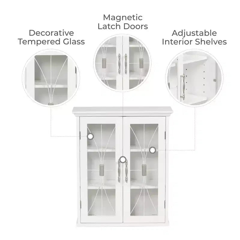 Mueble de pared con 2 puertas de cristal templado y 2 estantes ajustables, blanco, 20.5" An. x 24" Al.