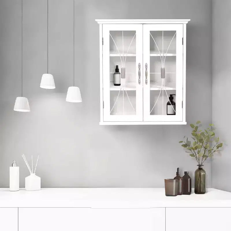 Mueble de pared con 2 puertas de cristal templado y 2 estantes ajustables, blanco, 20.5" An. x 24" Al.