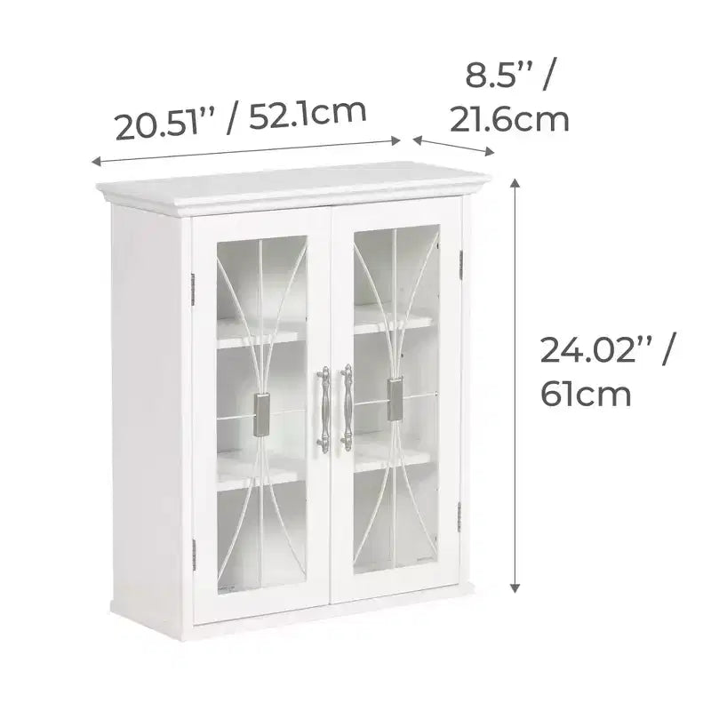Mueble de pared con 2 puertas de cristal templado y 2 estantes ajustables, blanco, 20.5" An. x 24" Al.