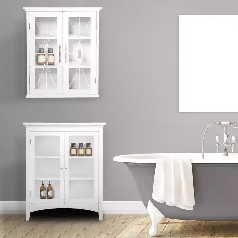 Mueble de pared con 2 puertas de cristal templado y 2 estantes ajustables, blanco, 20.5" An. x 24" Al.