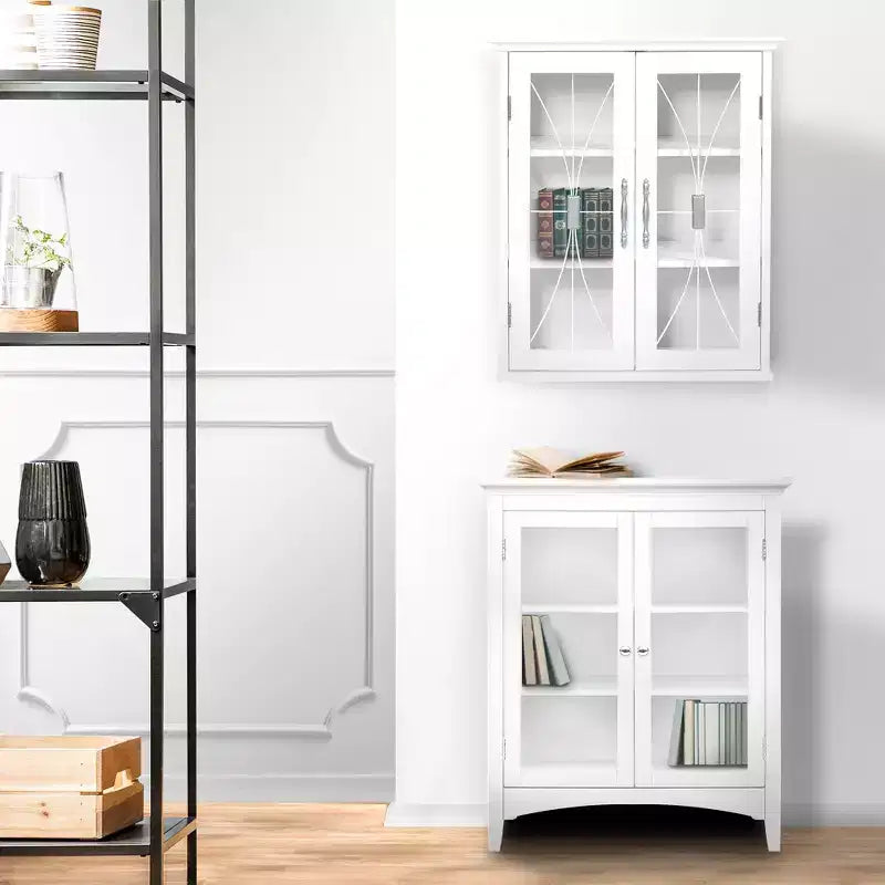 Mueble de pared con 2 puertas de cristal templado y 2 estantes ajustables, blanco, 20.5" An. x 24" Al.