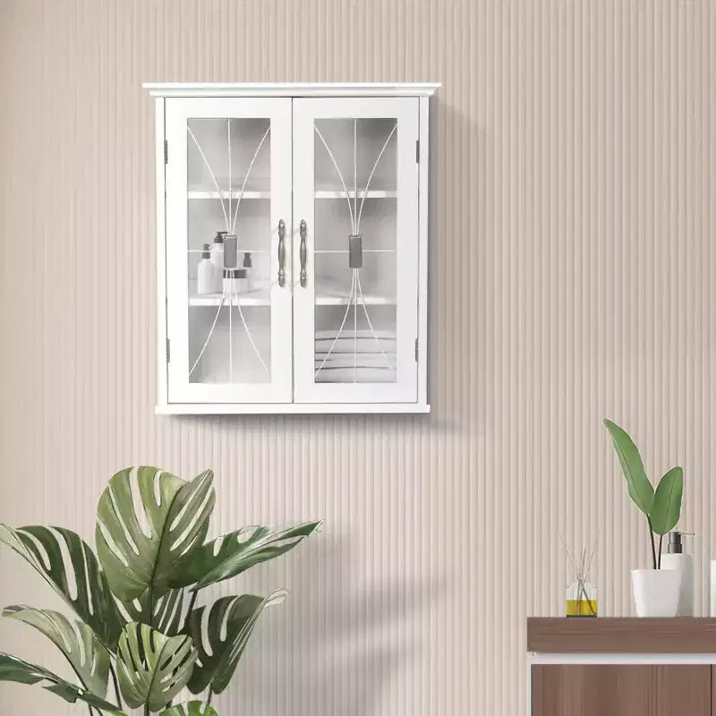 Mueble de pared con 2 puertas de cristal templado y 2 estantes ajustables, blanco, 20.5" An. x 24" Al.