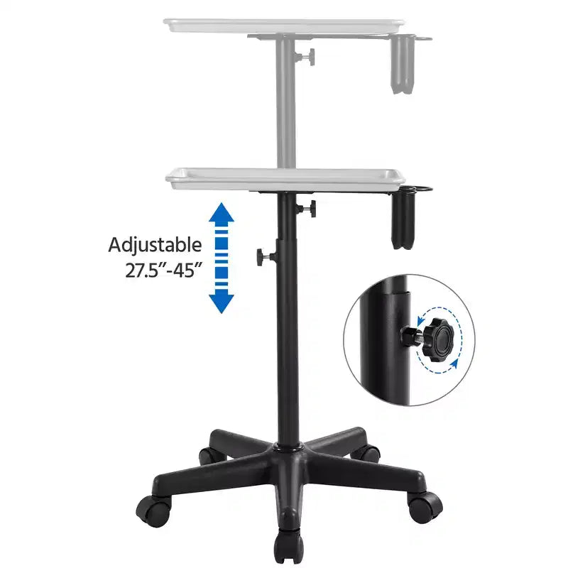 Carrito de peluquería profesional con bandeja de instrumentos de altura ajustable, negro/plateado