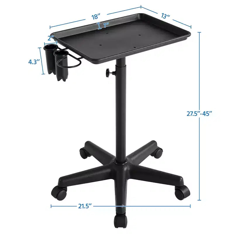 Carrito de peluquería profesional con bandeja de instrumentos de altura ajustable, negro/plateado
