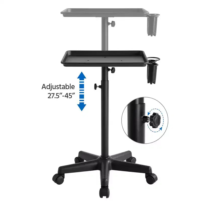 Carrito de peluquería profesional con bandeja de instrumentos de altura ajustable, negro/plateado