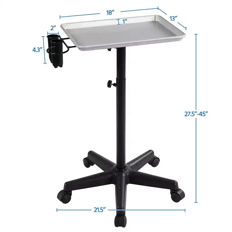 Carrito de peluquería profesional con bandeja de instrumentos de altura ajustable, negro/plateado