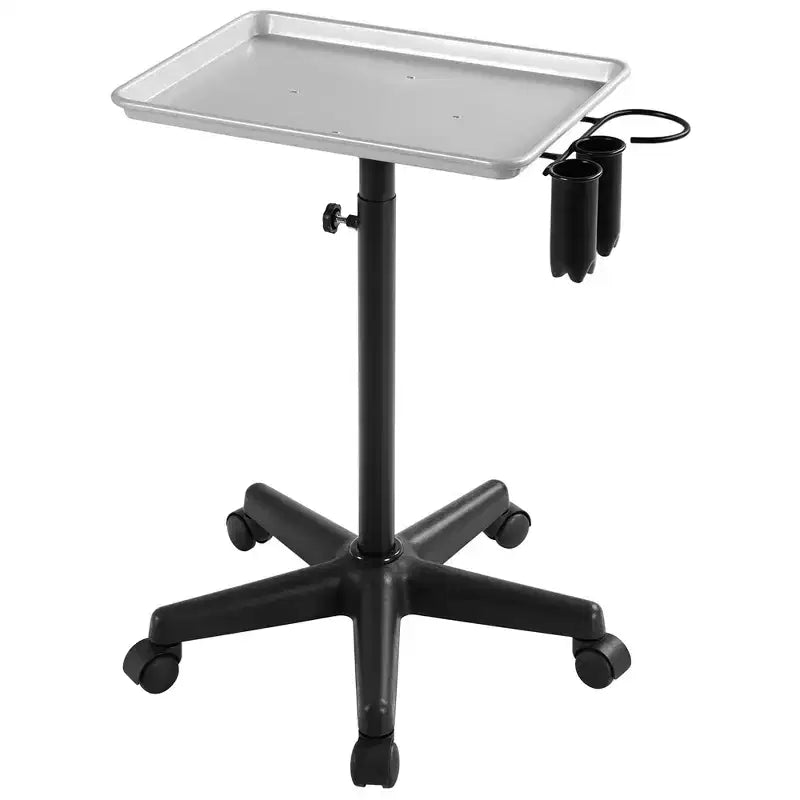 Carrito de peluquería profesional con bandeja de instrumentos de altura ajustable, negro/plateado
