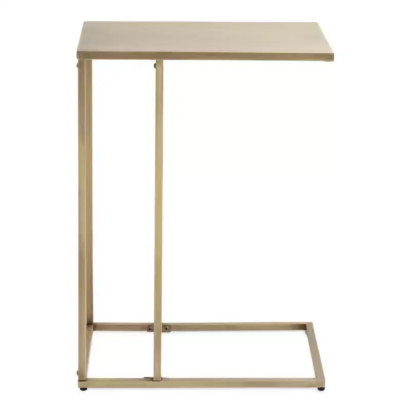 Mesa auxiliar en C Modern Glam con tapa de mármol blanco y estructura de metal dorado, 26.5" de alto