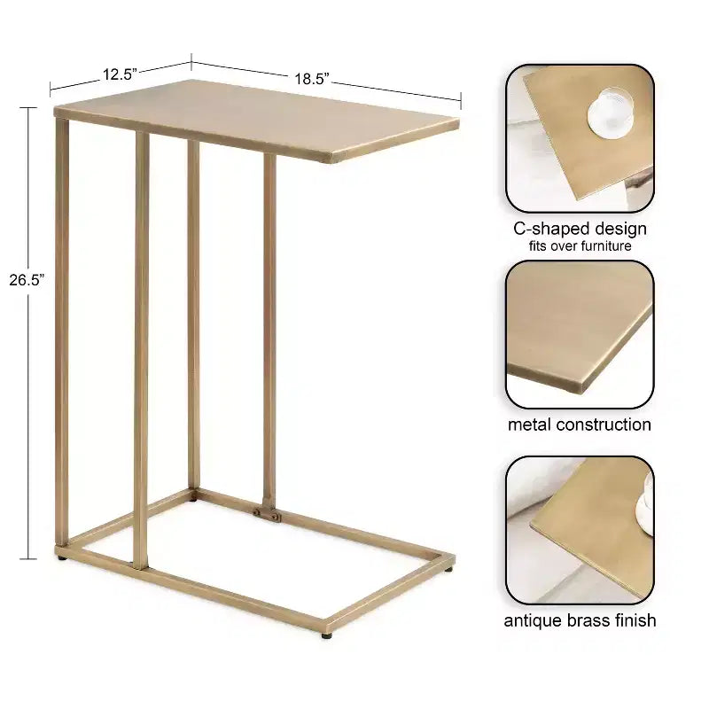 Mesa auxiliar en C Modern Glam con tapa de mármol blanco y estructura de metal dorado, 26.5" de alto