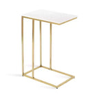 Mesa auxiliar en C Modern Glam con tapa de mármol blanco y estructura de metal dorado, 26.5" de alto