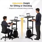 Escritorio de Pie Móvil Ajustable en Altura con Ruedas con Freno, 4 Estantes, Capacidad de 60 kg, Negro