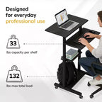 Escritorio de Pie Móvil Ajustable en Altura con Ruedas con Freno, 4 Estantes, Capacidad de 60 kg, Negro