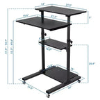 Escritorio de Pie Móvil Ajustable en Altura con Ruedas con Freno, 4 Estantes, Capacidad de 60 kg, Negro