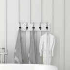 Perchero de pared con 5 ganchos dobles, madera maciza de pino, blanco, 61 cm de ancho