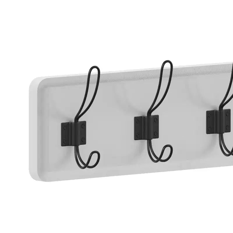 Perchero de pared con 5 ganchos dobles, madera maciza de pino, blanco, 61 cm de ancho